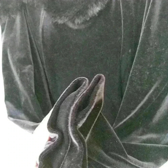 dressbarn collection Faux Fur Neckline Off Shoulder Black Velvet Long Sleeve Top - Picture 5 of 16